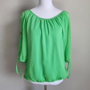 Reitmans Petites Cold Shoulder Blouse Womens Large P Kelly Green Chiffon Pleated